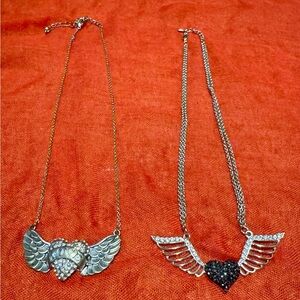 Elegant Silver and Black Winged Heart Necklaces